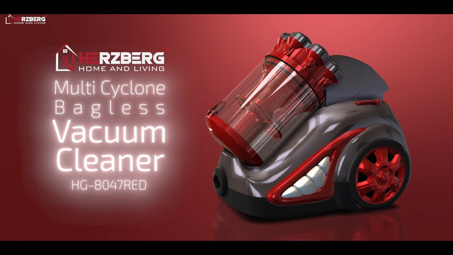 Herzberg HG-8047RED: Beutelloser Multi-Cyclone-Staubsauger