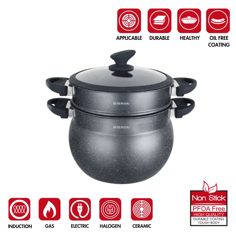 Herzog HR-2409: Black Stone Coated Couscous Pot - 9L