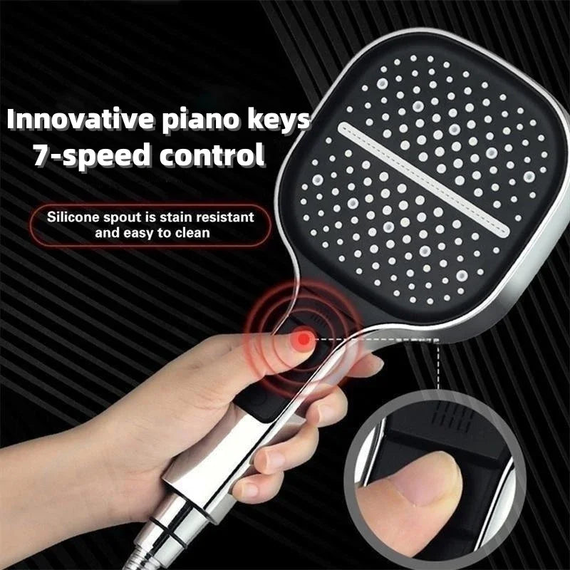 High Pressure Shower Head with 7 Spray Modes Universal Square Handheld Shower Head Powerful Water Saving