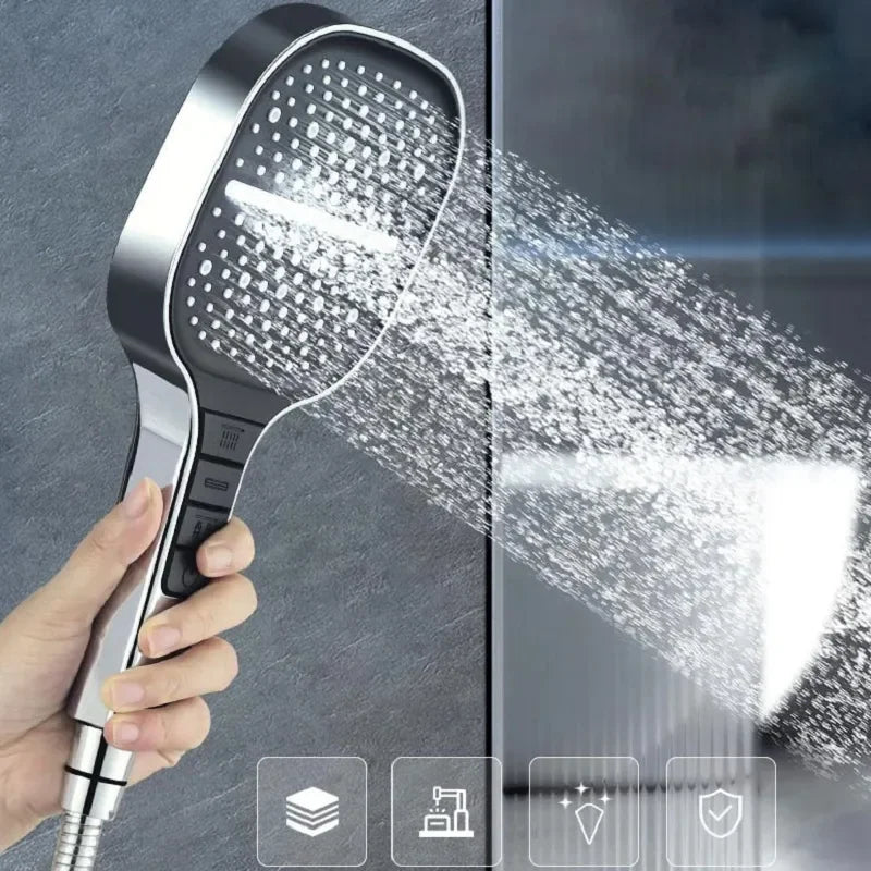 High Pressure Shower Head with 7 Spray Modes Universal Square Handheld Shower Head Powerful Water Saving