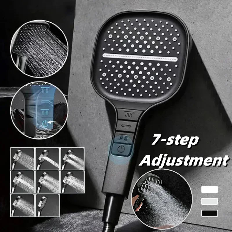 High Pressure Shower Head with 7 Spray Modes Universal Square Handheld Shower Head Powerful Water Saving