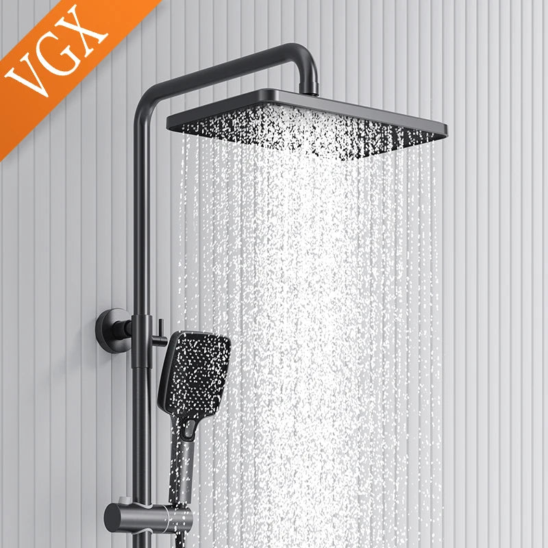 VGX Thermostatic Shower System Set Temperature Display Bathroom Shower Set Rainfall Shower Head Set Bidet Shower Faucet Set Gray 