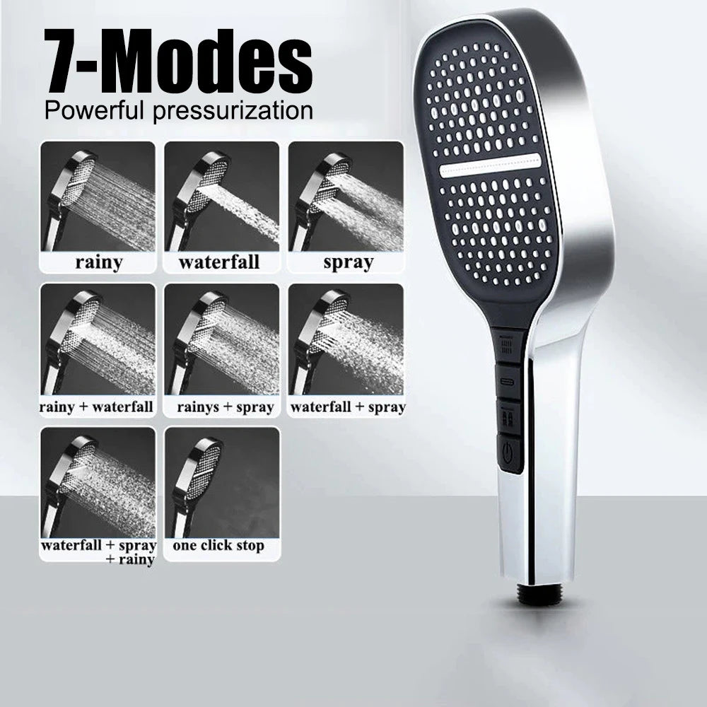 High Pressure Shower Head with 7 Spray Modes Universal Square Handheld Shower Head Powerful Water Saving