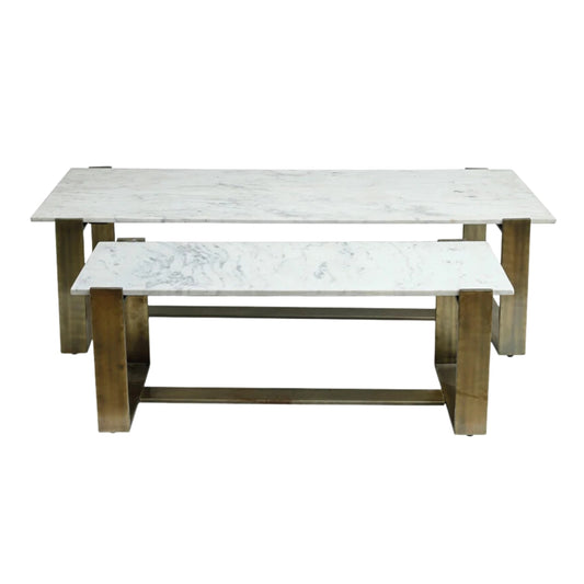 Table basse Yenai marbre blanc 140 cm 2 set